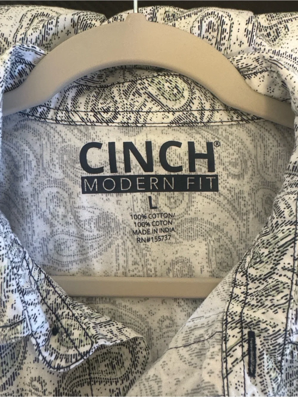 Cinch Men’s White Paisley Button-Down Shirt with Gray Accents
